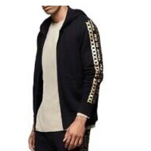 True Religion Black Full Zip Hoodie w/ Gold Chain Detail
